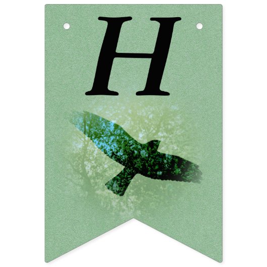 ハッピーバースデー透明飛んでいる黒クロウグリーン バンティングフラッグ (第1の旗)