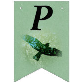 ハッピーバースデー透明飛んでいる黒クロウグリーン バンティングフラッグ (第3の旗)