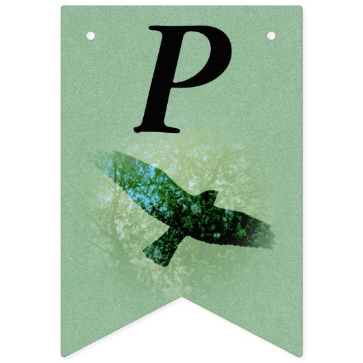 ハッピーバースデー透明飛んでいる黒クロウグリーン バンティングフラッグ (第3の旗)