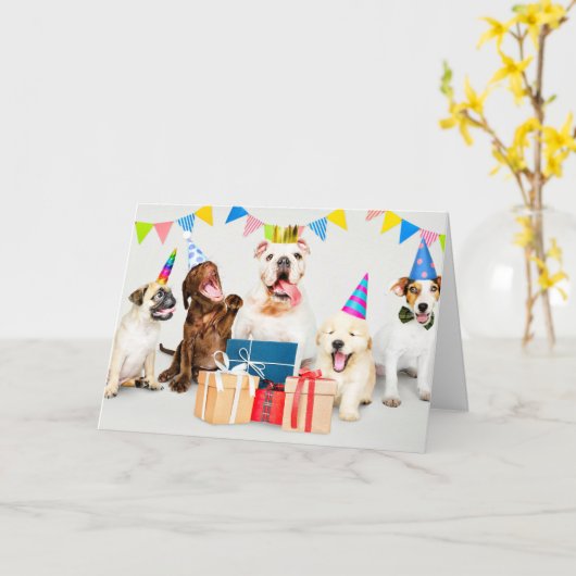 ハッピーバースデー野生パーティー動物 カード (黄色い花)