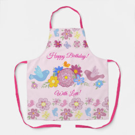 ハッピーバースデー野花ガーデン鳥柄 エプロン