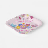 ハッピーバースデー野花ガーデン鳥柄 ペーパープレート (傾斜あり)