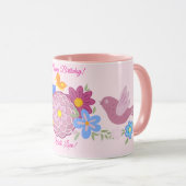 ハッピーバースデー野花ガーデン鳥柄 マグカップ (正面右)
