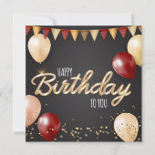 ハッピーバースデー金ゴールドとレッドカード 招待状 (正面)