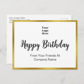 ハッピーバースデー金ゴールドと白エレガント業 ポストカード (正面/裏面)