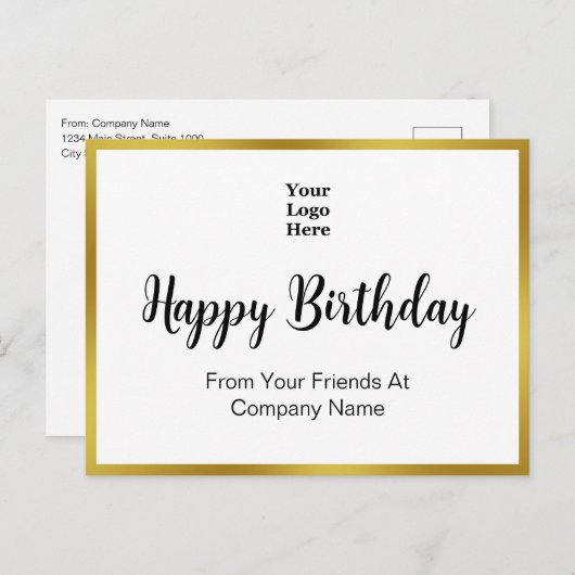 ハッピーバースデー金ゴールドと白エレガント業 ポストカード (正面/裏面)