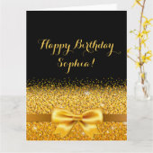 ハッピーバースデー金ゴールドの黒い輝きを持つ弓 カード (黄色い花)