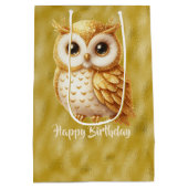 ハッピーバースデー金ゴールドカラーフクロウ金ゴールド ミディアムペーパーバッグ (裏面)