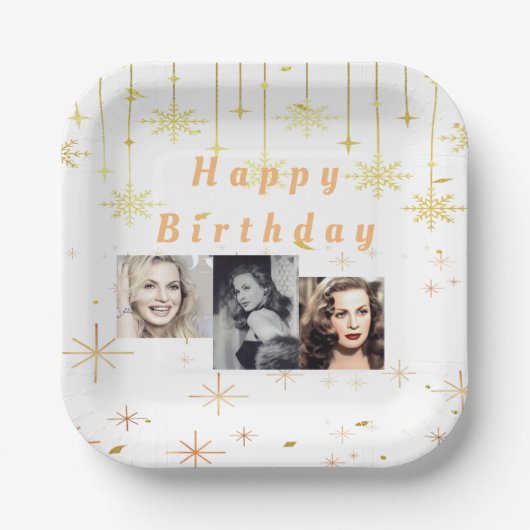 ハッピーバースデー金ゴールドグリッター全年 ペーパープレート (正面)
