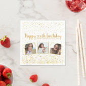 ハッピーバースデー金ゴールドグリッター写真任意の年カスタム間 スタンダードカクテルナプキン (インサイチュ)