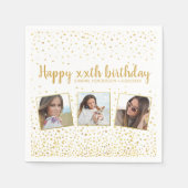 ハッピーバースデー金ゴールドグリッター写真任意の年カスタム間 スタンダードカクテルナプキン (正面)