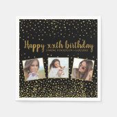 ハッピーバースデー金ゴールドグリッター写真任意の年カスタム間 スタンダードカクテルナプキン (正面)