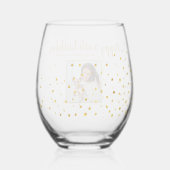 ハッピーバースデー金ゴールドグリッター写真任意の年カスタム間 ステムなしワイングラス (裏面)