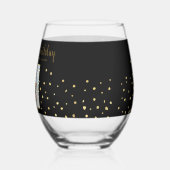 ハッピーバースデー金ゴールドグリッター写真任意の年カスタム間 ステムなしワイングラス (左)