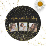 ハッピーバースデー金ゴールドグリッター写真任意の年カスタム間 ペーパープレート<br><div class="desc">大きな誕生日祝は、誕生日の女の子/男の子の3つの写真を含むこれらのおもしろい紙プレートと大きなバースデーカスタムタ、2つの文字見出し、すべて黒い背景に設定されフェイクて、金ゴールドグリッターの紙吹雪の輝きを強調した。おもしろいとフェスティバル – あらゆる誕生祝いに最適。</div>