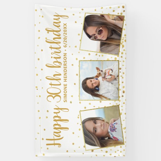 ハッピーバースデー金ゴールドグリッター写真任意の年カスタム間 横断幕 (縦)