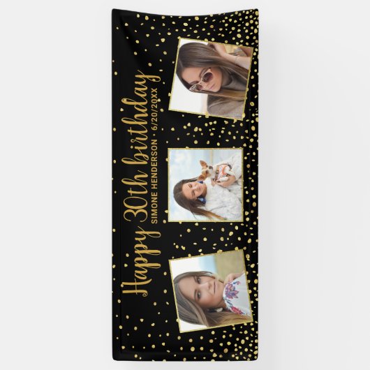 ハッピーバースデー金ゴールドグリッター写真任意の年カスタム間 横断幕 (縦)