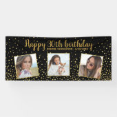 ハッピーバースデー金ゴールドグリッター写真任意の年カスタム間 横断幕 (横)