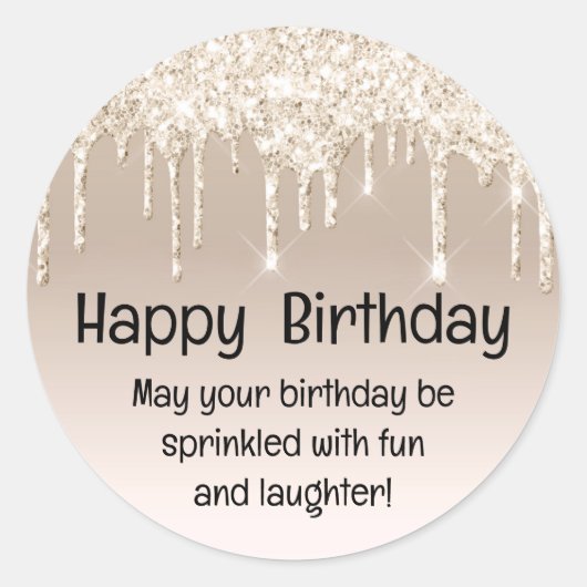 ハッピーバースデー金ゴールドシャンパンドリッピンググリッター ラウンドシール (正面)