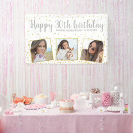 ハッピーバースデー金ゴールドシルバー写真任意の年カスタムの写真 横断幕