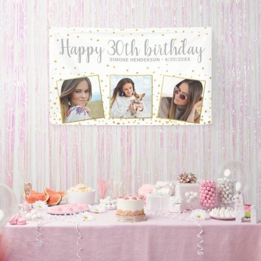 ハッピーバースデー金ゴールドシルバー写真任意の年カスタムの写真 横断幕 (パーティー)