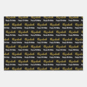 ハッピーバースデー金ゴールドスクリプト名(白黒) ラッピングペーパーシート (正面)