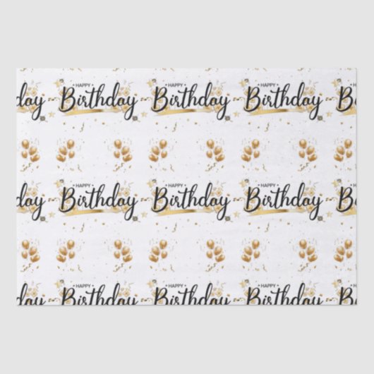 ハッピーバースデー金ゴールドティッシュペーパー 薄葉紙 (正面)