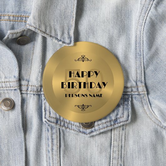 ハッピーバースデー金ゴールドトーンの背景 缶バッジ (インサイチュ)