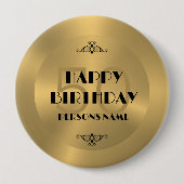 ハッピーバースデー金ゴールドトーンの背景 缶バッジ (正面)