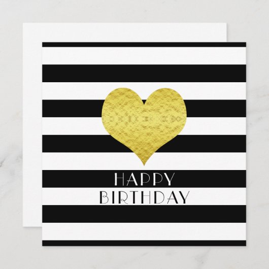 ハッピーバースデー金ゴールドハートストライプ白黒 シーズンカード (正面/裏面)