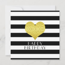 ハッピーバースデー金ゴールドハートストライプ白黒