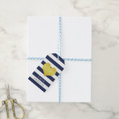 ハッピーバースデー金ゴールドハートブルーホワイトストライプズ ギフトタグ (より糸付き)