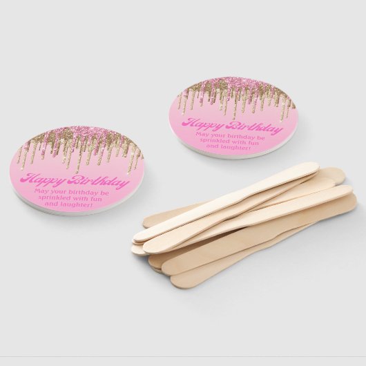 ハッピーバースデー金ゴールドピンクグリッターレトロスクリプト ハンドファン (組立なし)