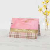 ハッピーバースデー金ゴールドピンク格子縞抽象芸術水彩 カード (黄色い花)