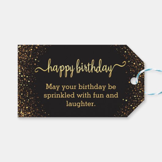 ハッピーバースデー金ゴールドブラックグリッターシモダンック ギフトタグ (正面(横))