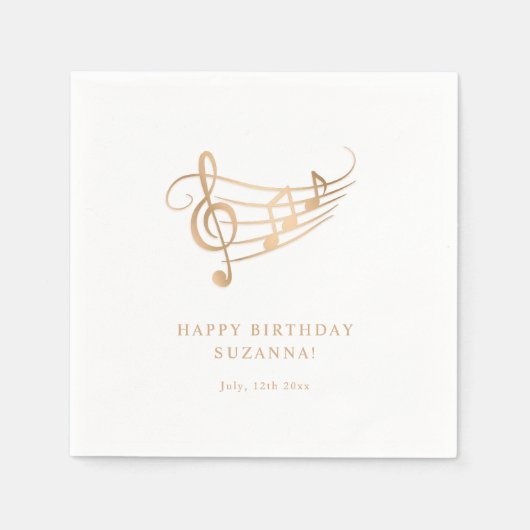 ハッピーバースデー金ゴールドミュージックノートエレガント スタンダードカクテルナプキン (正面)