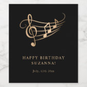 ハッピーバースデー金ゴールドミュージックノートエレガント ワインラベル (シングルラベル)