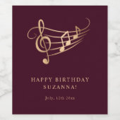 ハッピーバースデー金ゴールドミュージックノートエレガント ワインラベル (シングルラベル)