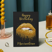 ハッピーバースデー金ゴールドリップパーソナライズされたカード カード
