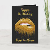 ハッピーバースデー金ゴールドリップパーソナライズされたカード カード (正面)