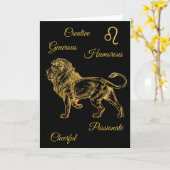 ハッピーバースデー金ゴールドレオ〔占星術の〕十二宮図占星術サイン カード (黄色い花)