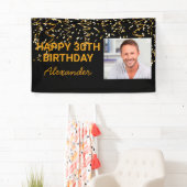 ハッピーバースデー金ゴールド紙吹雪写真任意の年カスタム間 横断幕 (インサイチュ)