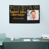 ハッピーバースデー金ゴールド紙吹雪写真任意の年カスタム間 横断幕 (トレードショー)