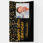 ハッピーバースデー金ゴールド紙吹雪写真任意の年カスタム間 横断幕 (縦)