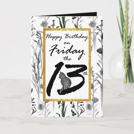 ハッピーバースデー金曜第13期黒猫の花 カード (正面)