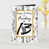 ハッピーバースデー金曜第13期黒猫の花 カード (黄色い花)