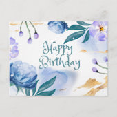 ハッピーバースデー青と紫の水色の花 ポストカード (正面)