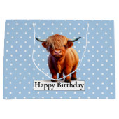 ハッピーバースデー青色長毛牛 ラージペーパーバッグ (正面)