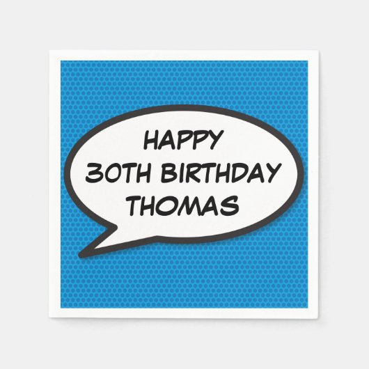 ハッピーバースデー音声バブルおもしろいレトロ漫画帳 スタンダードカクテルナプキン (正面)