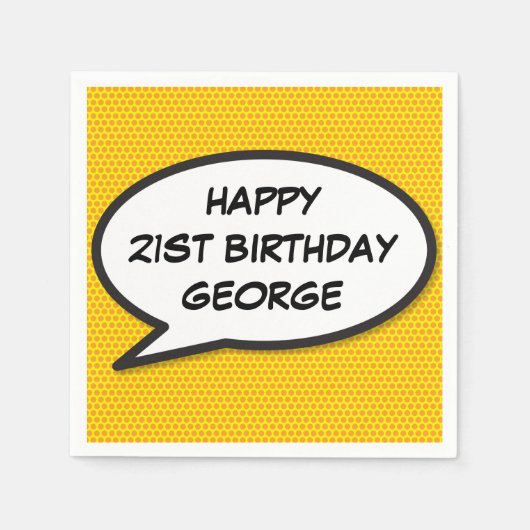 ハッピーバースデー音声バブルおもしろい漫画書 スタンダードカクテルナプキン (正面)